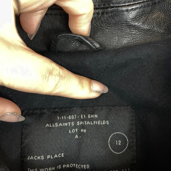All Saints Altamont Leather Asymmetric Biker Jacket Black Size 12 - Picture 2 of 11
